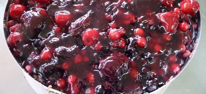 Beeren fuer Schokotorte Mit Beeren belegte Torte