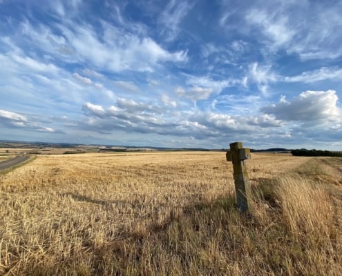 Mystisch und fotogen - Basaltkreuze in der Osteifel, Kreuz im Getreidefeld